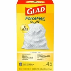 Glad Trash Bags, Drawstring, 13 Gal, 2'x2-1/4'x1ml, 45/Box, WE (CLO78362)