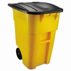 Rubbermaid® Brute 50 Gallon Rollout Trash Can With Lid, Yellow (RCP9W27YEL)