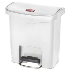 Rubbermaid Commercial Slim Jim Resin Step-On Container, Front Step Style, 4 Gal, White (RCP1883554)