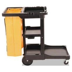 Rubbermaid® Janitor Cleaning Cart With Vinyl Bag, Black (RCP617388BK)