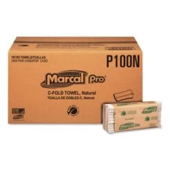 Marcal Pro Folded Paper Towels, Natural, 16 Packs Of Paper Towels (MRCP100N)