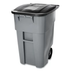 Rubbermaid® Brute 50 Gallon Rollout Trash Can With Lid, Gray (RCP9W27GY)