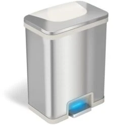 HLS Commercial 13 Gal Stainless Steel Power Step Trash Can (White Trim) With Odor Filter (HLS13SW)